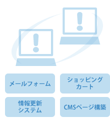 メールフォーム、ショッピングカート、情報更新システム、ＣＭＳページ構築